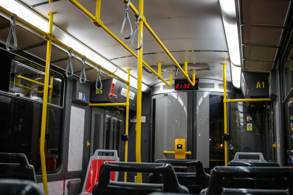 A view of the inside of a subway car