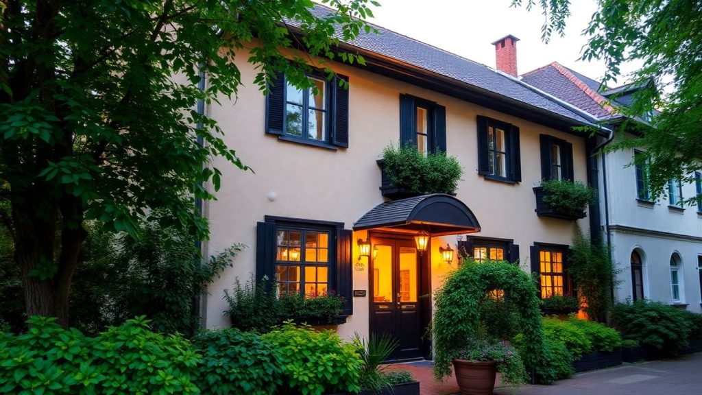 Gemütliches Hotel in Mannheim-Wallstadt mit grüner Umgebung.